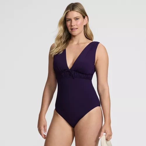 Women's Wide Strap Plunge Shirred One Piece, alternative image