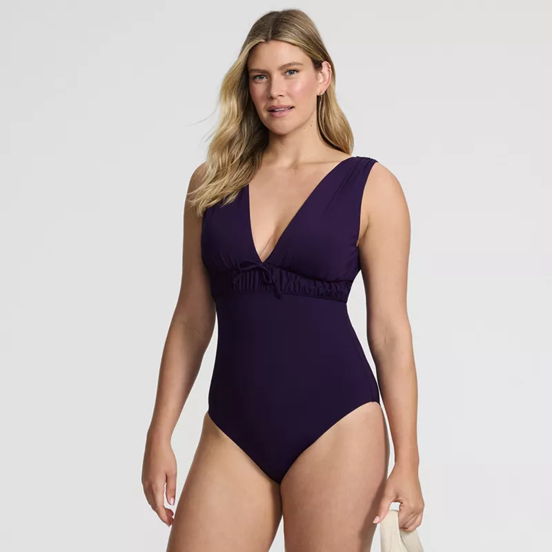 Women's Wide Strap Plunge Shirred One Piece, alternative image