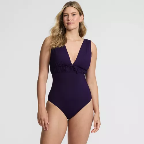 Women's Wide Strap Plunge Shirred One Piece, Front