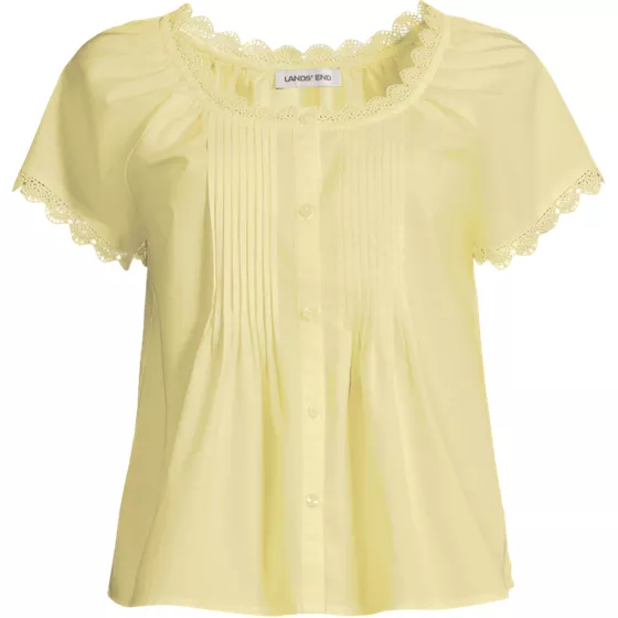 Women's Plus Size Poplin Short Sleeve Pintuck Blouse - primary