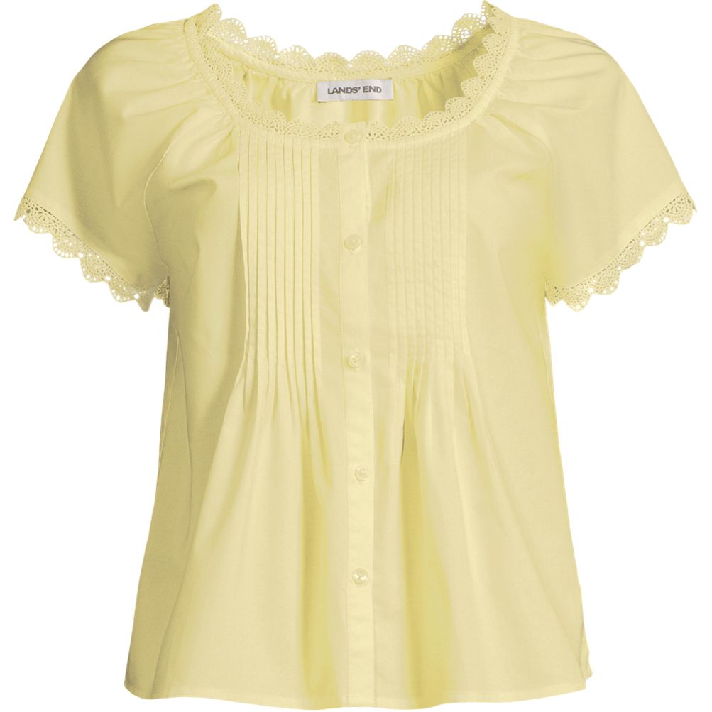 Women's Poplin Short Sleeve Pintuck Blouse | Lands' End
