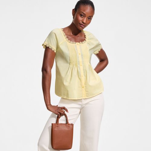 Women's Poplin Short Sleeve Pintuck Blouse | Lands' End