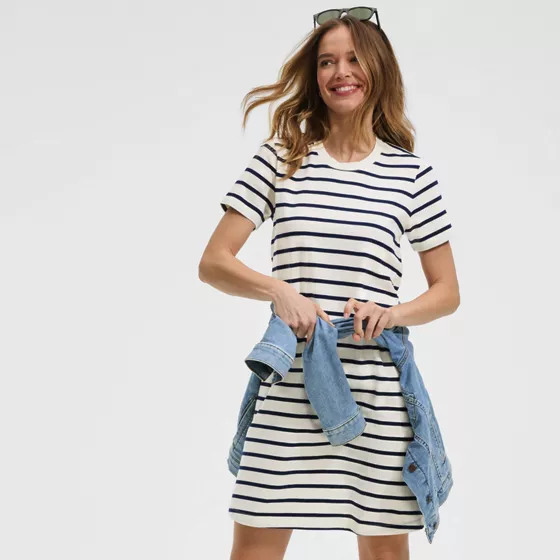 Women's Cotton Jersey Crew Neck T Shirt Dress - primary