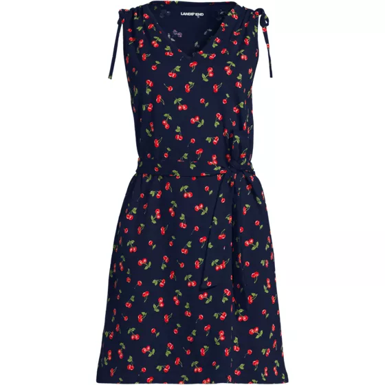 Women's Cotton Jersey Shoulder Tie Belted Mini Dress - primary