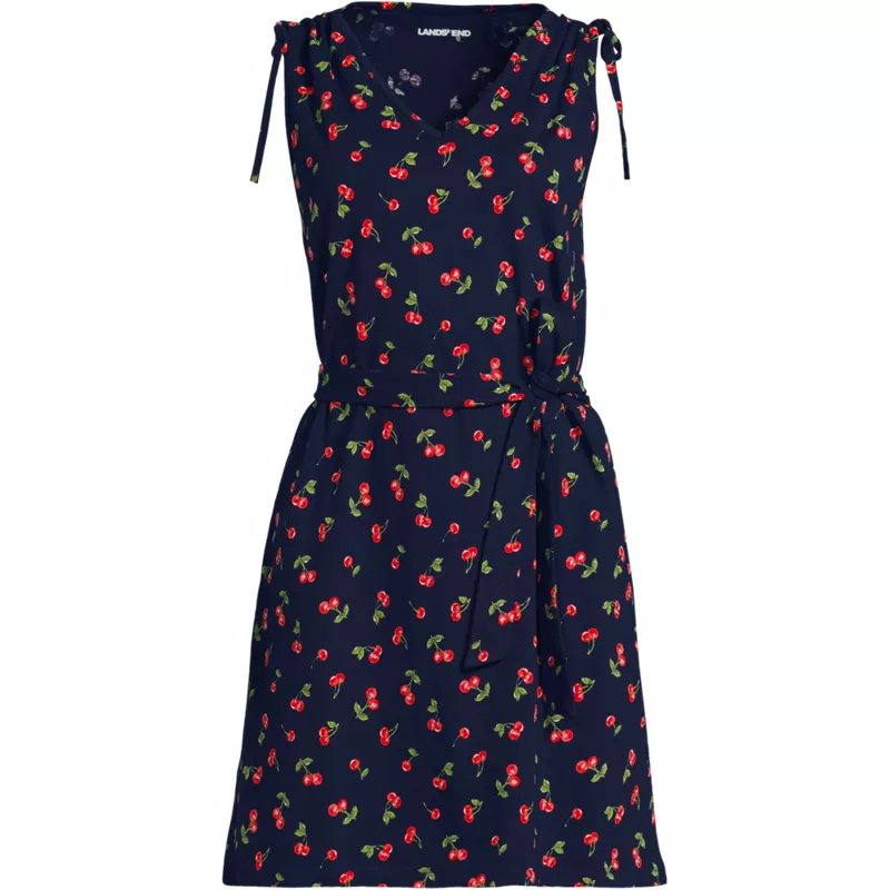 Women's Cotton Jersey Shoulder Tie Belted Mini Dress, Front