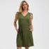 Women's Cotton Jersey Shoulder Tie Belted Mini Dress, Front