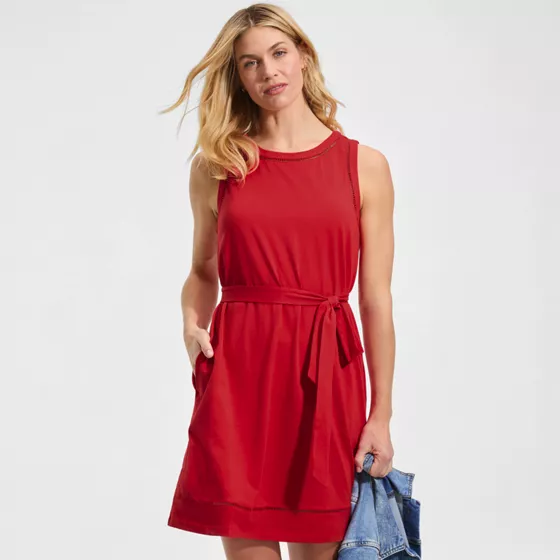 Women's Cotton Jersey Crew Neck Sleeveless Shift Dress - primary