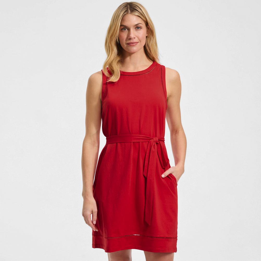 lands end women's cotton jersey notch neck dress Women's Sleeveless Cotton Jersey Notch Neck Flounce Dress