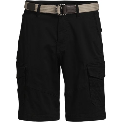 Belted Cargo Shorts, Men, size: 38, regular, Black, by Lands' End