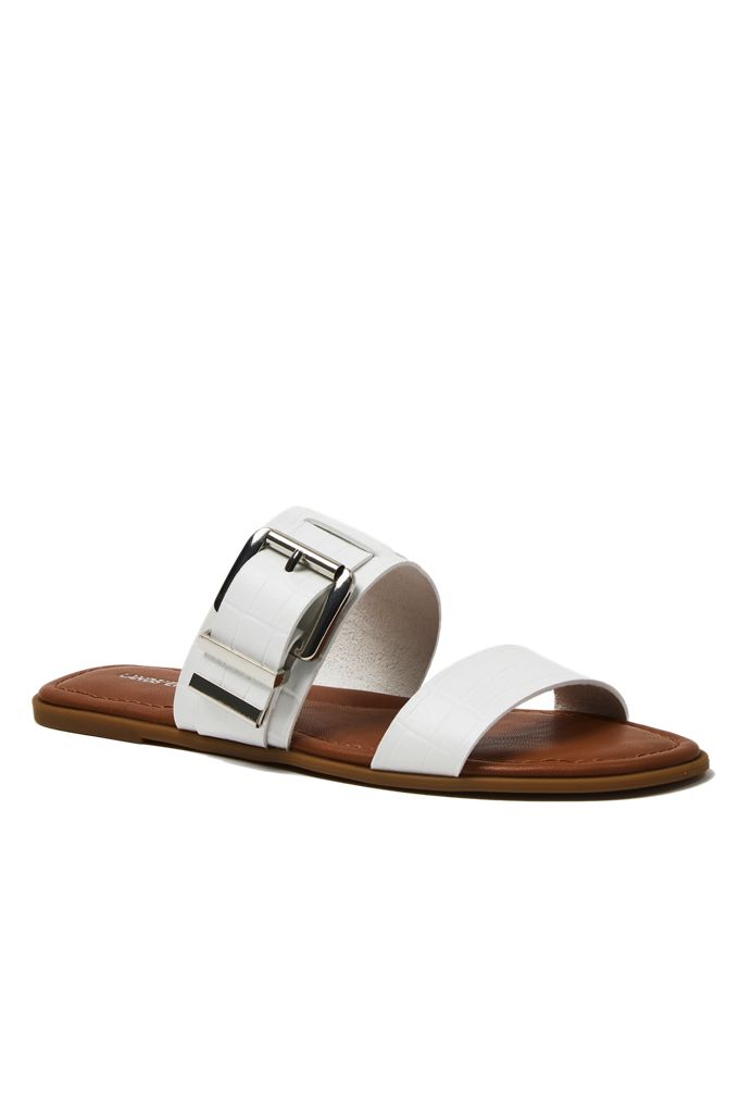 Women's Essential Buckle Slides - Lands' End - White - 6H
