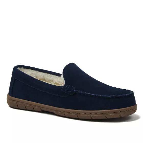 Women's Fuzzy Lined Suede Moccasin Slippers - primary