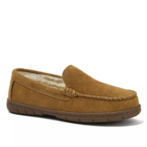 Women's Fuzzy Lined Suede Moccasin Slippers - primary