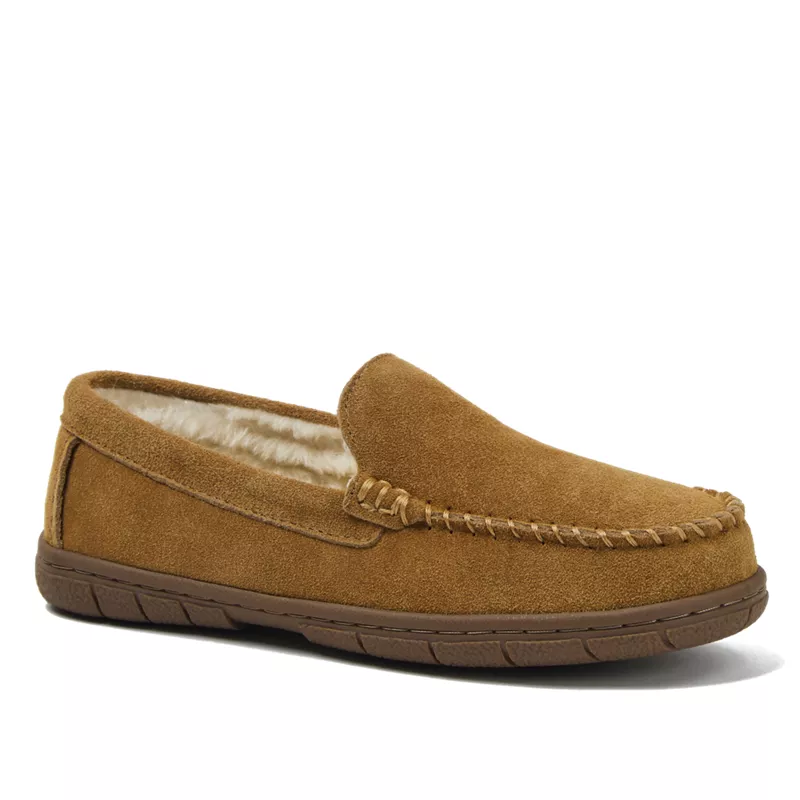 Women's Fuzzy Lined Suede Moccasin Slippers, alternative image