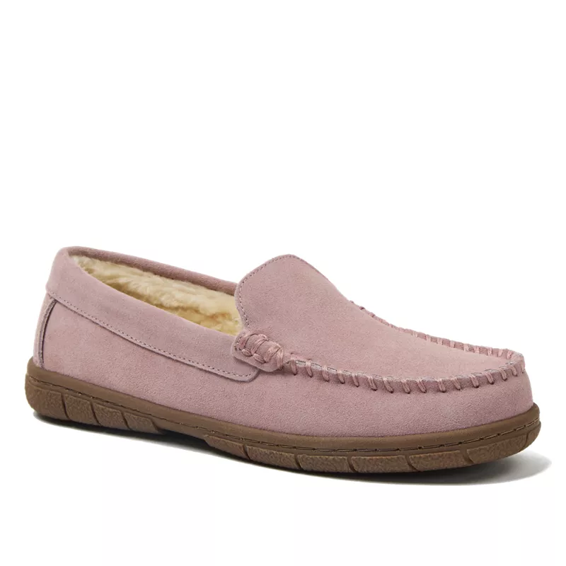 Women's Fuzzy Lined Suede Moccasin Slippers, alternative image