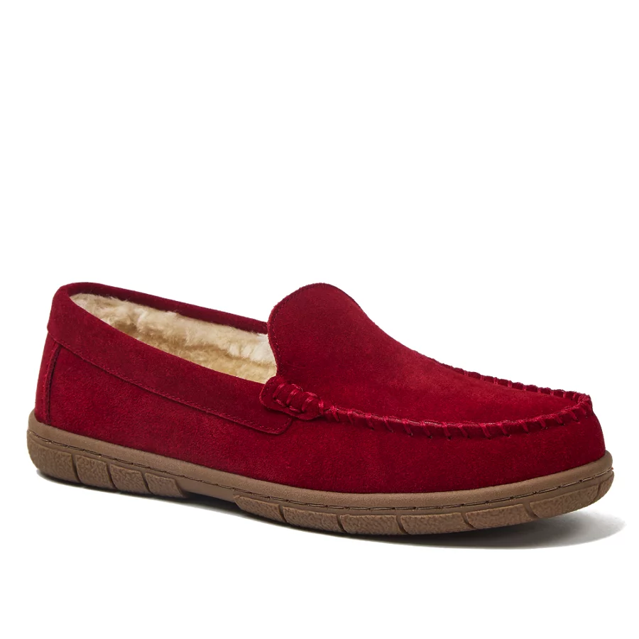 Women's Fuzzy Lined Suede Moccasin Slippers view 1