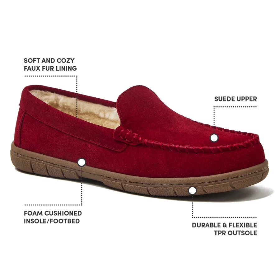 Women's Fuzzy Lined Suede Moccasin Slippers view 6