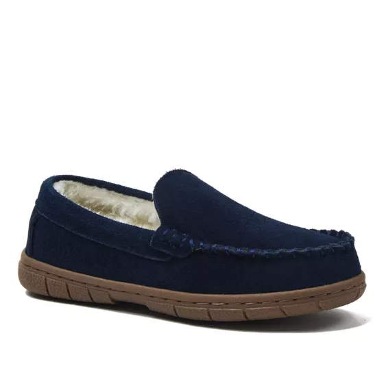 Kids Fuzzy Lined Suede Moccasin Slippers - primary
