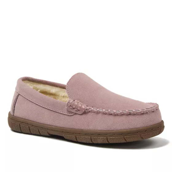 Kids Fuzzy Lined Suede Moccasin Slippers - primary