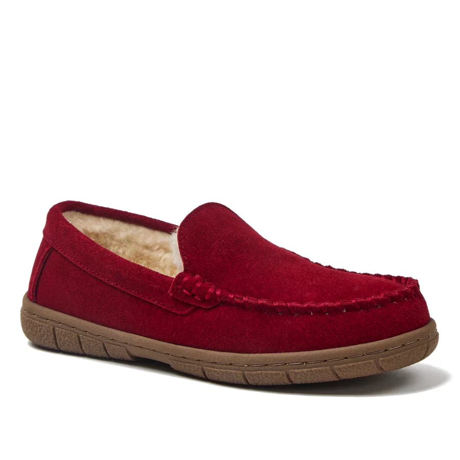 Kids' Fuzzy Lined Suede Moccasin Slippers view 1