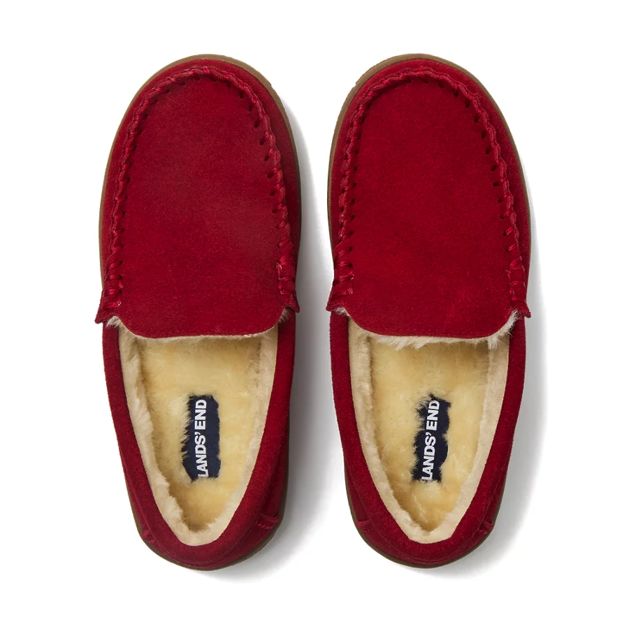 Kids' Fuzzy Lined Suede Moccasin Slippers view 2