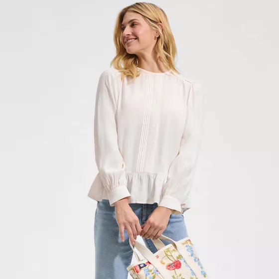 Women's Crepe Pintuck Peplum Top - primary