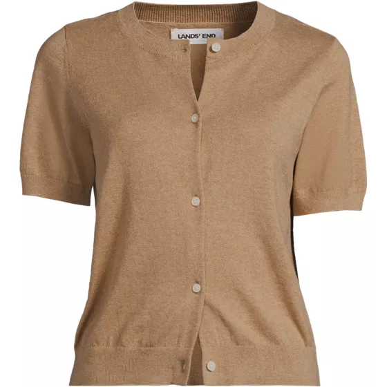 Women's Cotton Short Sleeve Crew Neck Cardigan Sweater - primary