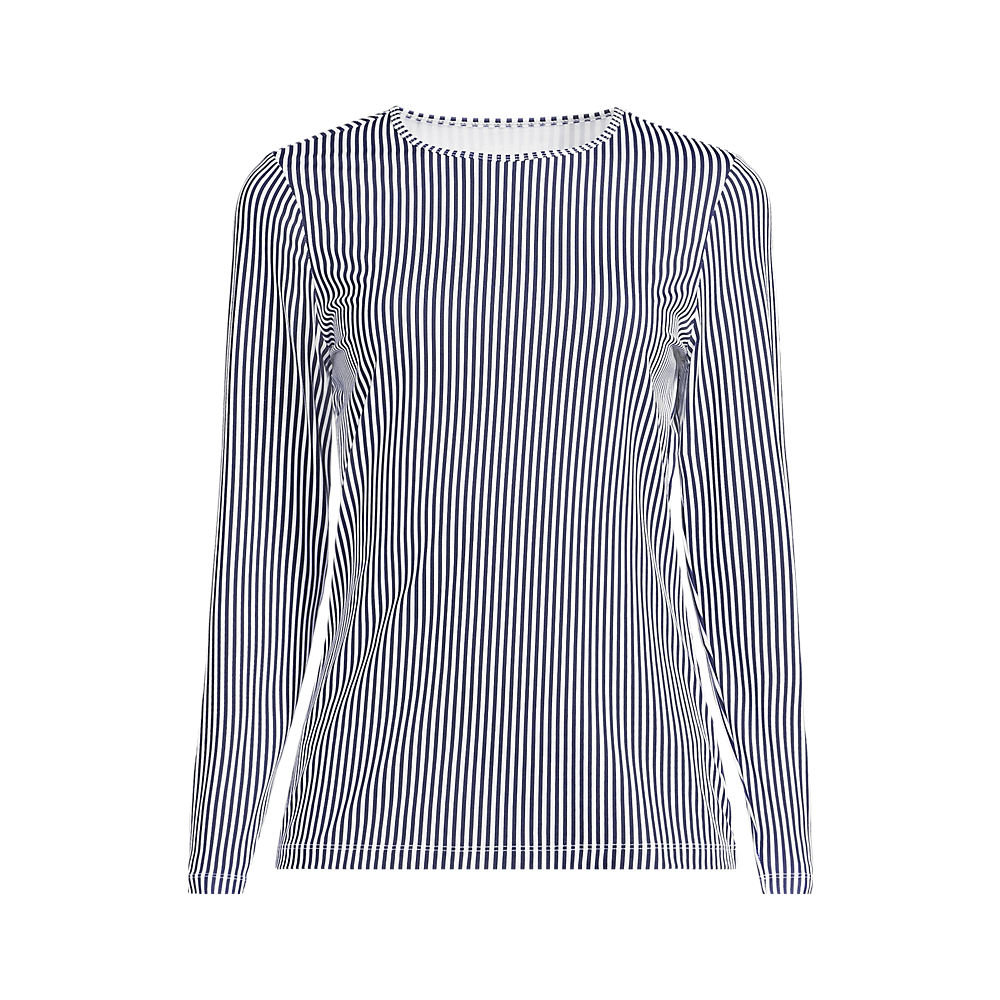 Long Sleeve Crew Neck SunShade UPF50 Quick Dry Swim Tee, Women, size: S, regular, Blue, Nylon-blend, by Lands' End