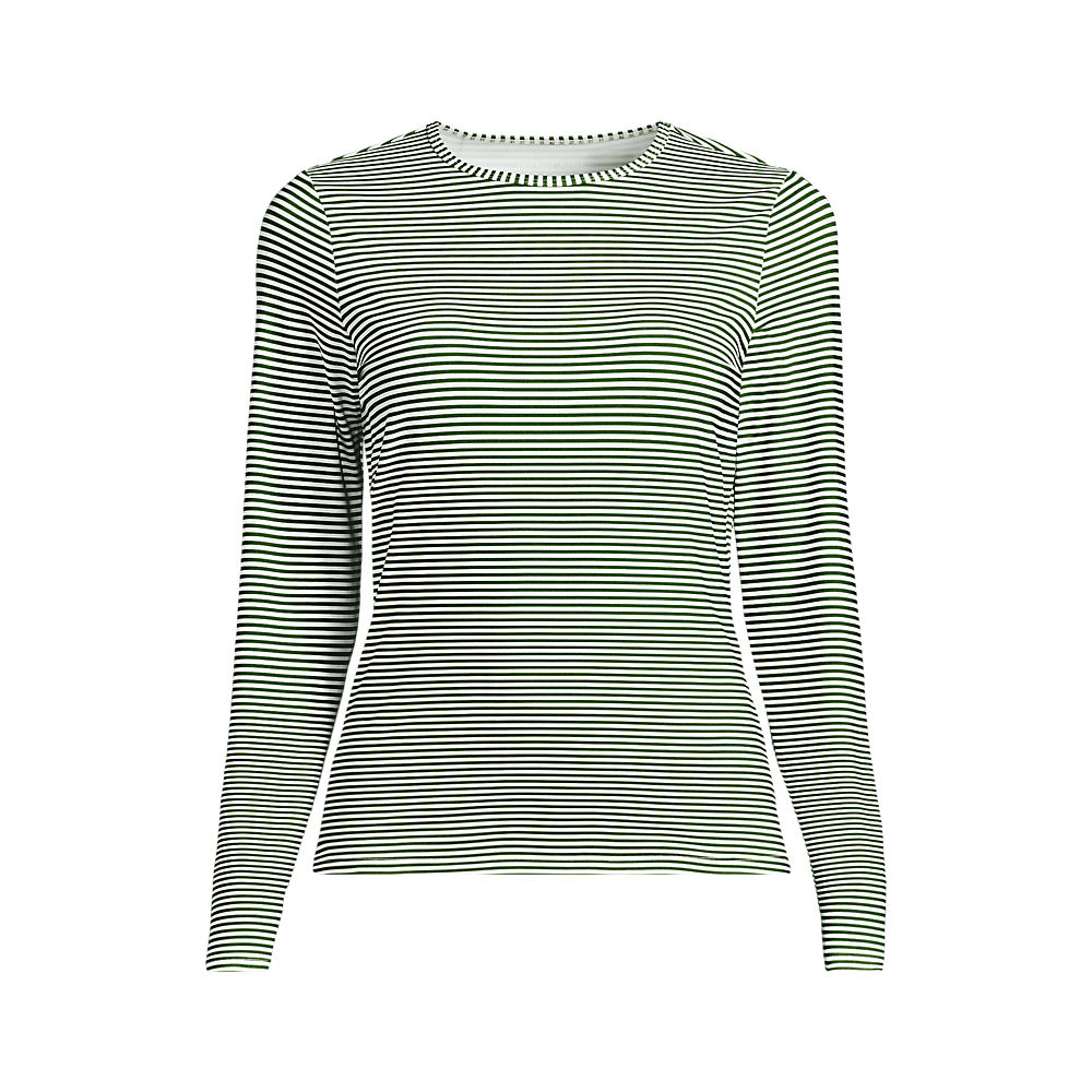Long Sleeve Crew Neck SunShade UPF50 Quick Dry Swim Tee, Women, size: M, regular, Green, Nylon-blend, by Lands' End