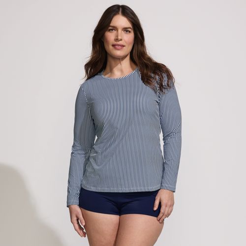 Long Sleeve Crew Neck SunShade UPF50 Quick Dry Swim Tee, Women, size: 1X, plus, Blue, Nylon-blend, by Lands' End