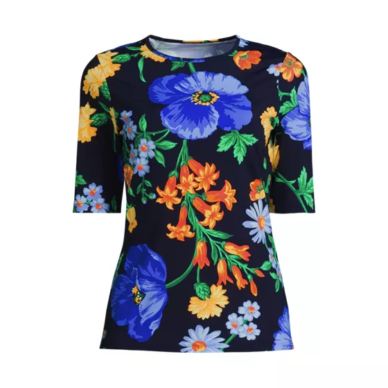 Women's SunShade UPF 50 Elbow Sleeve Rash Guard Swim Tee - primary