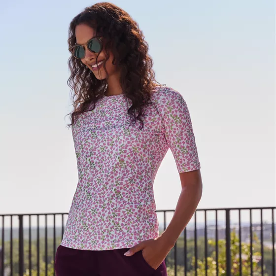 Women's SunShade UPF 50 Elbow Sleeve Rash Guard Swim Tee - primary