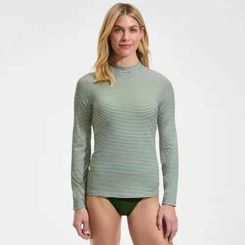Women's SunShade UPF 50 Long Sleeve Mock Neck Rash Guard Swim Tee, Front