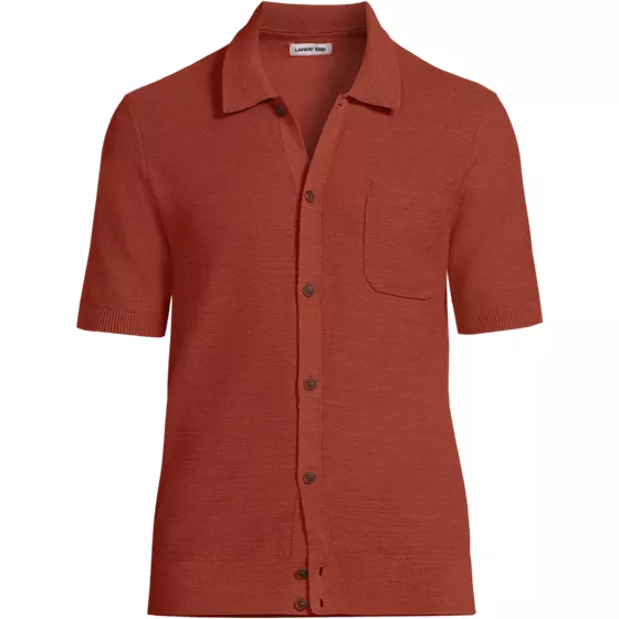 Men's Short Sleeve Texture Stitch Button Through Summer Weight Sweater Polo - primary