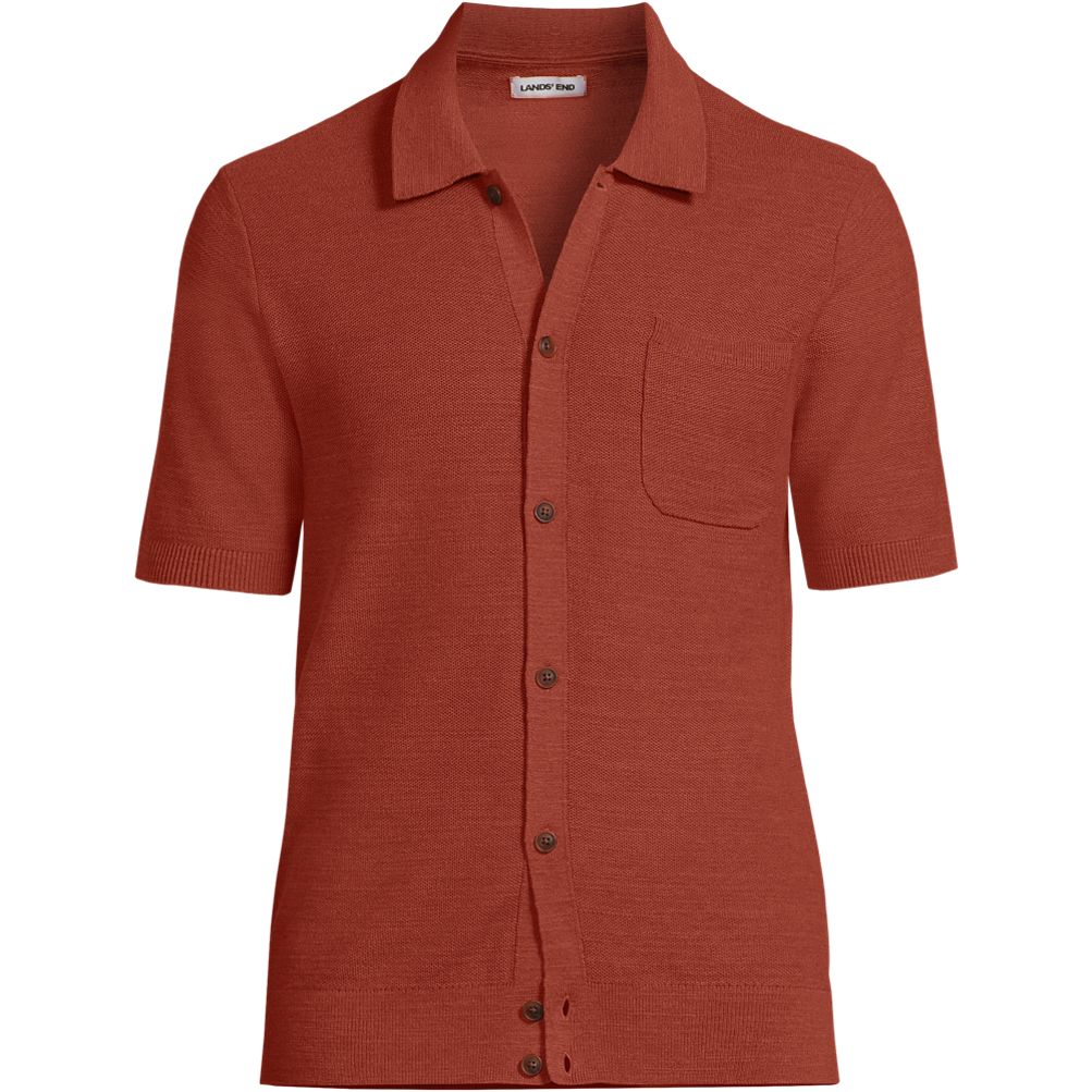 Men's Short Sleeve Texture Stitch Button Through Summer Weight