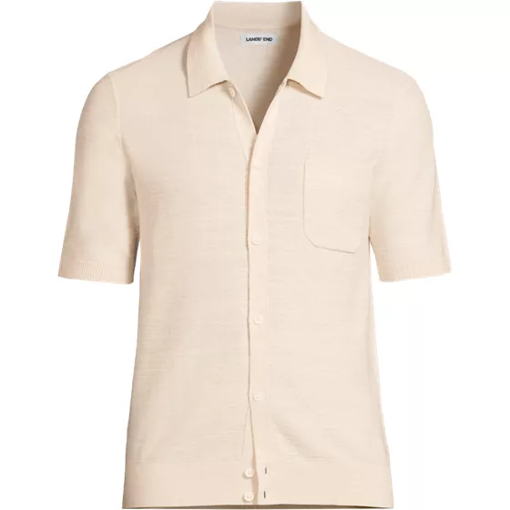Men's Short Sleeve Texture Stitch Button Through Summer Weight Sweater Polo - primary