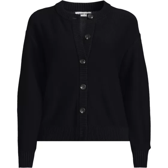 School Uniform Women's Cotton Modal Mid Gauge Button Front Crew Neck Cardigan Sweater - primary