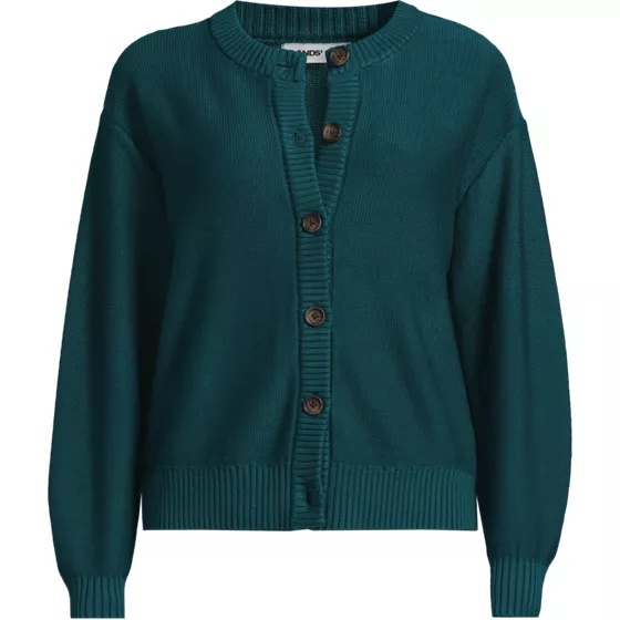 School Uniform Women's Cotton Modal Mid Gauge Button Front Crew Neck Cardigan Sweater - primary