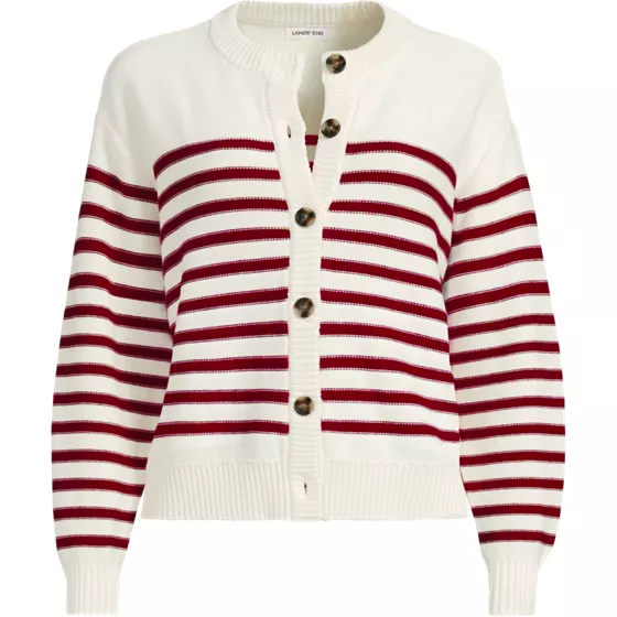School Uniform Women's Cotton Modal Mid Gauge Button Front Crew Neck Cardigan Sweater - primary