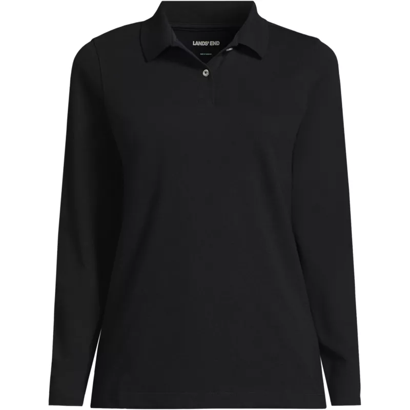 School Uniform Women's Essential Pique Long Sleeve Polo Shirt, Front