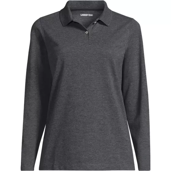 Women's Plus Size Essential Pique Long Sleeve Polo Shirt - primary