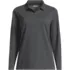 Women's Plus Size Essential Pique Long Sleeve Polo Shirt, Front