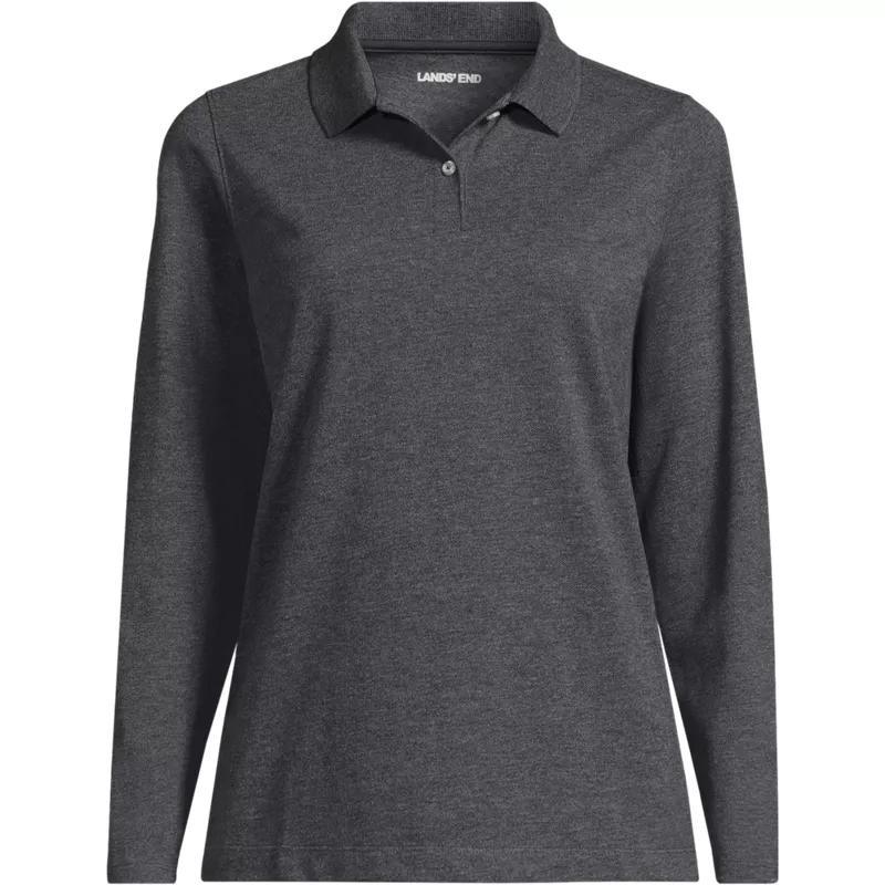 School Uniform Women's Essential Pique Long Sleeve Polo Shirt, Front