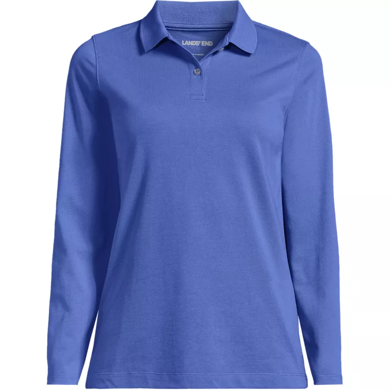 Women's Essential Pique Long Sleeve Polo Shirt, Front