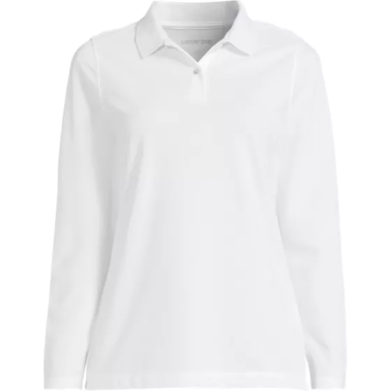 Women's Plus Size Essential Pique Long Sleeve Polo Shirt - primary