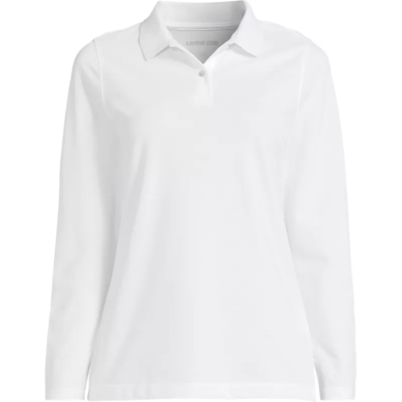 Women's Essential Pique Long Sleeve Polo Shirt, Front