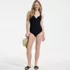 Womens Ottoman Rib Seamed Underwire Tie Back One Piece, alternative image