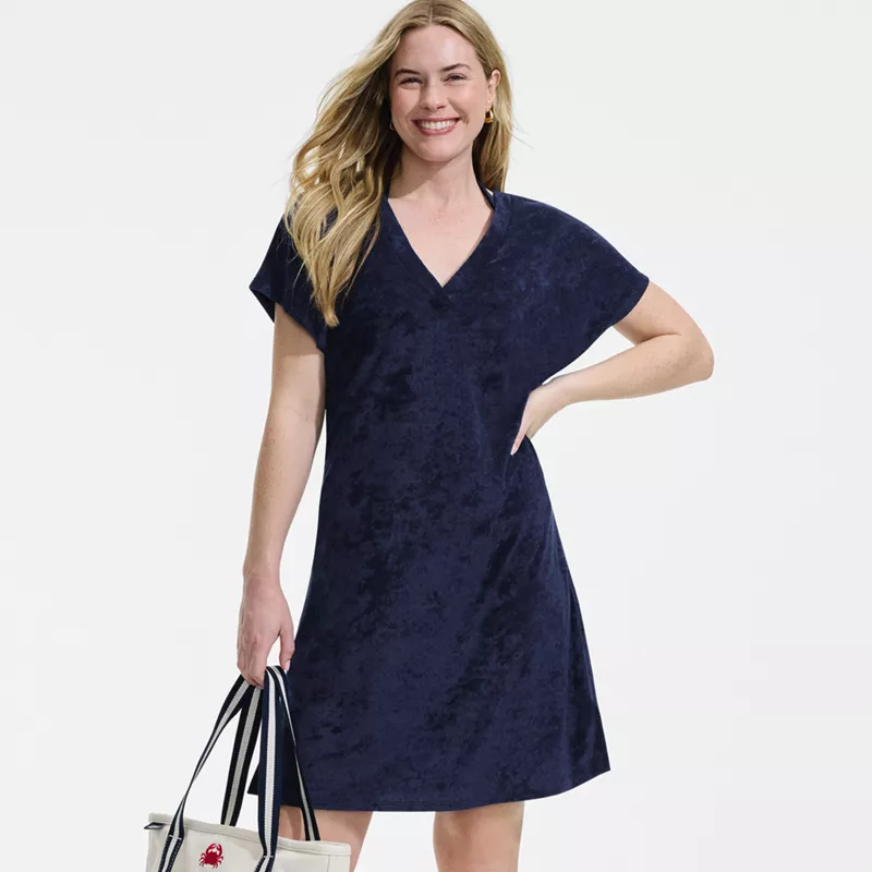 Women's Terry Dolman Sleeve V-neck Cover Up Dress, alternative image