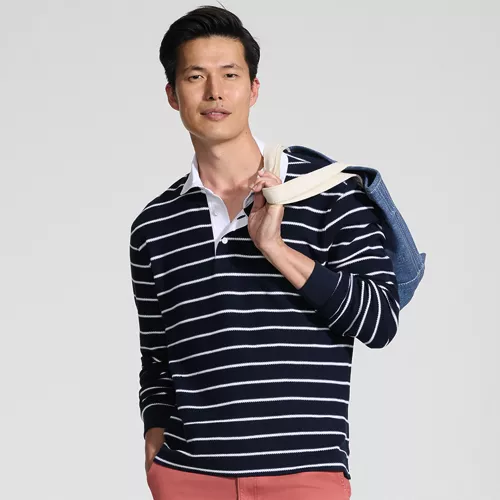 Men's Long Sleeve Honeycomb Pique Rugby, alternative image