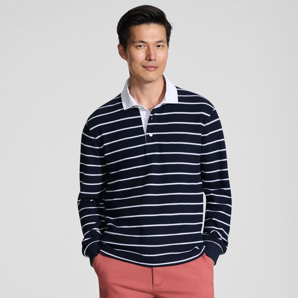 Men's Long Sleeve Honeycomb Pique Rugby | Lands' End