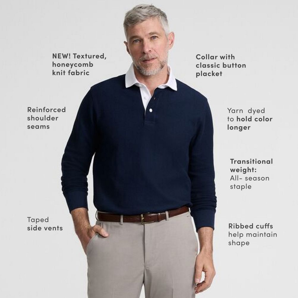 Men's Long Sleeve Honeycomb Pique Rugby | Lands' End